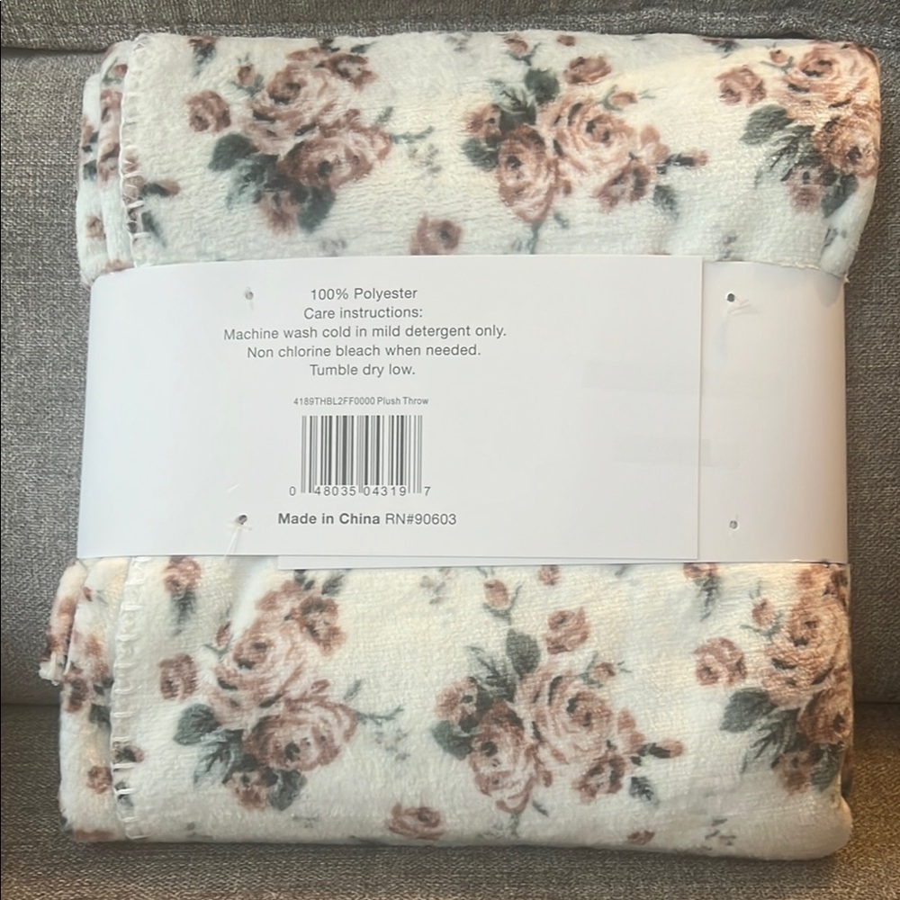 Ashley Cooper Floral Plush Throw Blanket - Cream and Pink - Picture 2 of 6